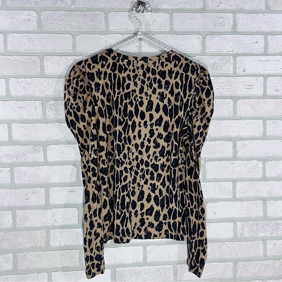 7 For All Mankind Leopard Print Puff Shoulder Long Sleeve Tee Size S - Picture 7 of 11